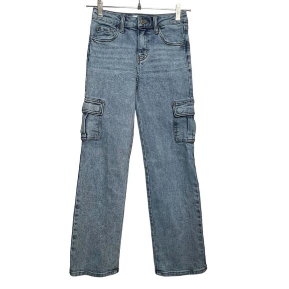 Flying Monkey Youth High Rise Cargo Jeans Size 12 Adjustable Waist Utility Denim - Picture 1 of 10